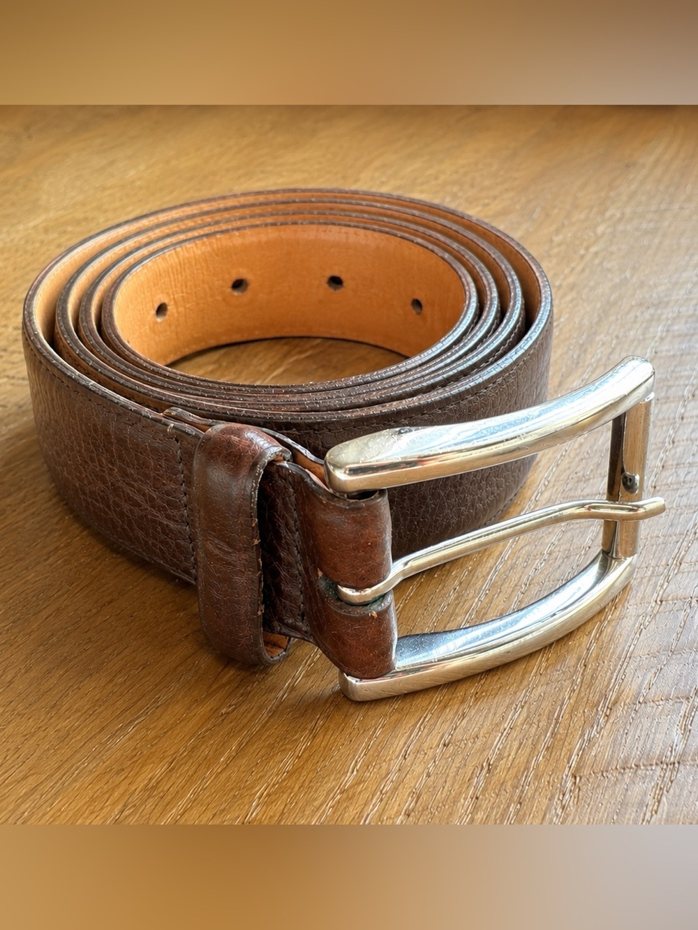 Trafalgar Genuine Leather Brown Pebbled Belt Silver Tone Buckle 40 large